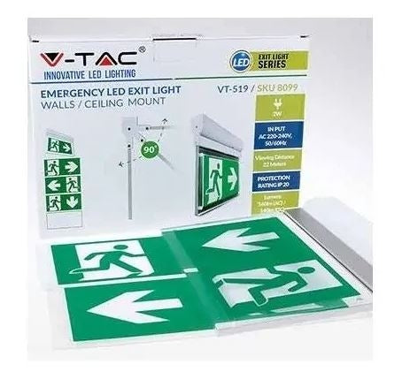 væg- eller loftmonteret LED exit skilt - 2W, Samsung LED chip, 140 lumens