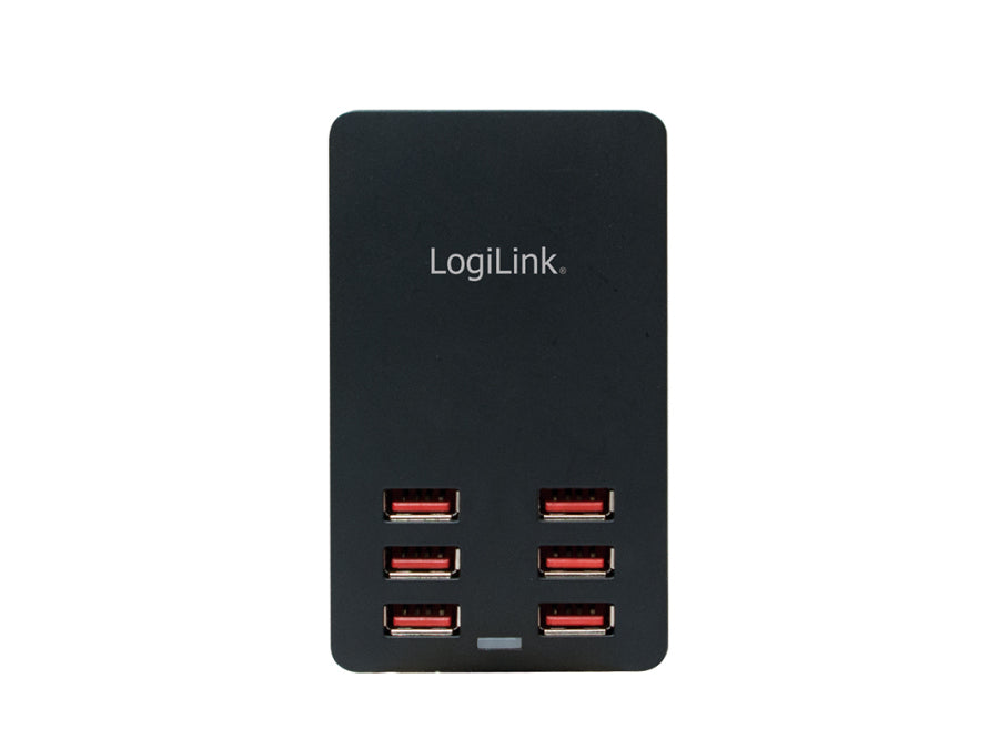 USB ladestation - 6 x 5V/2,4A (maks. 6,4A), Sort