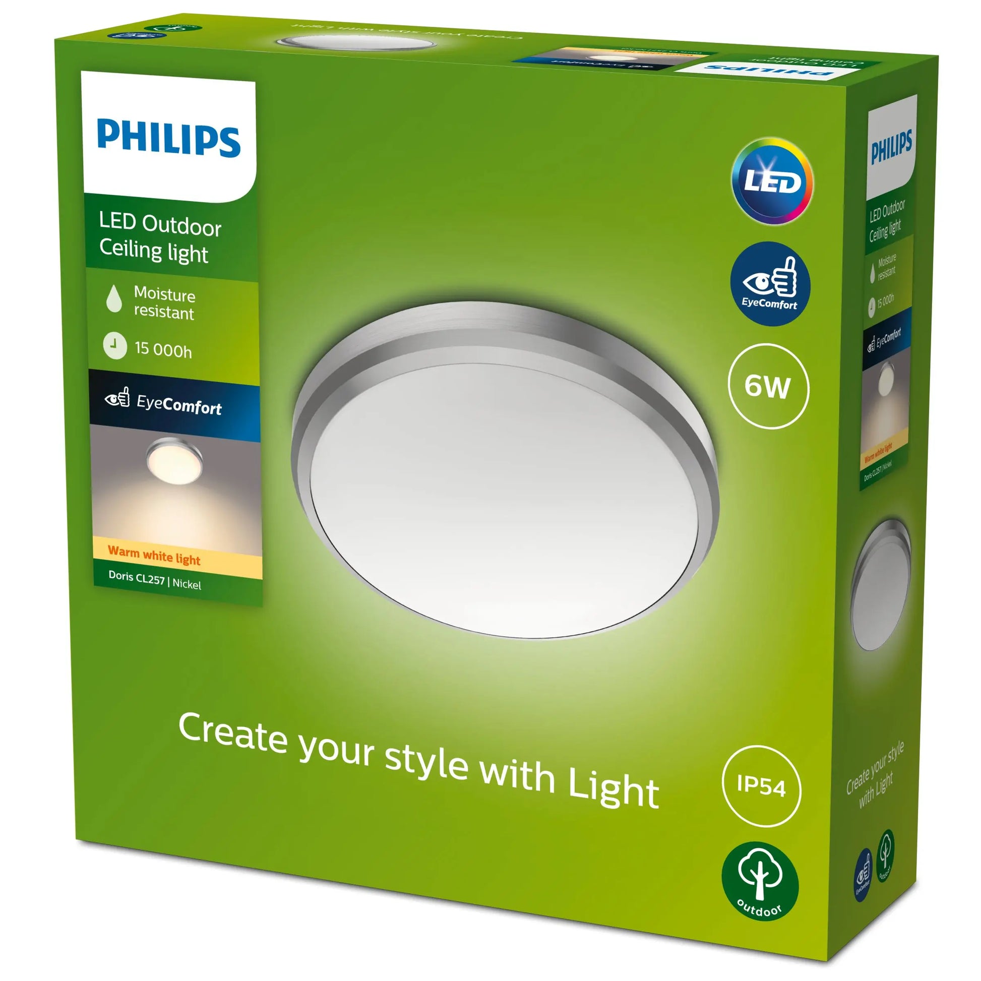 Doris Ceiling 6W 27K Nickel IP54 HV