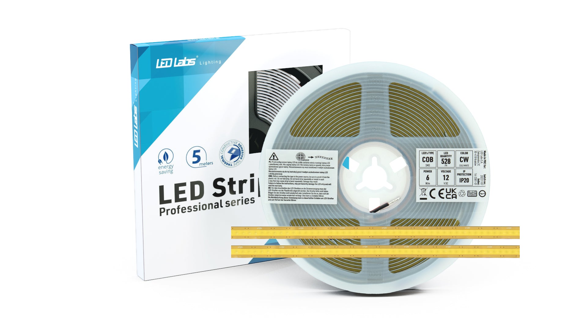 COB LED strip free cut - 24V, 8mm, Varm Hvid (3000K) (5m)