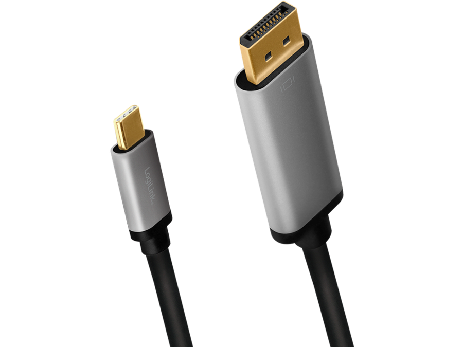 USB-C (han) til DisplayPort (han) kabel, 4K, Alu.sort (1,8m)