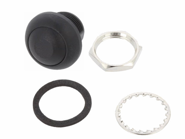 Rund trykkontakt - 1P OFF-(ON), Ø12mm, Sort (IP67)