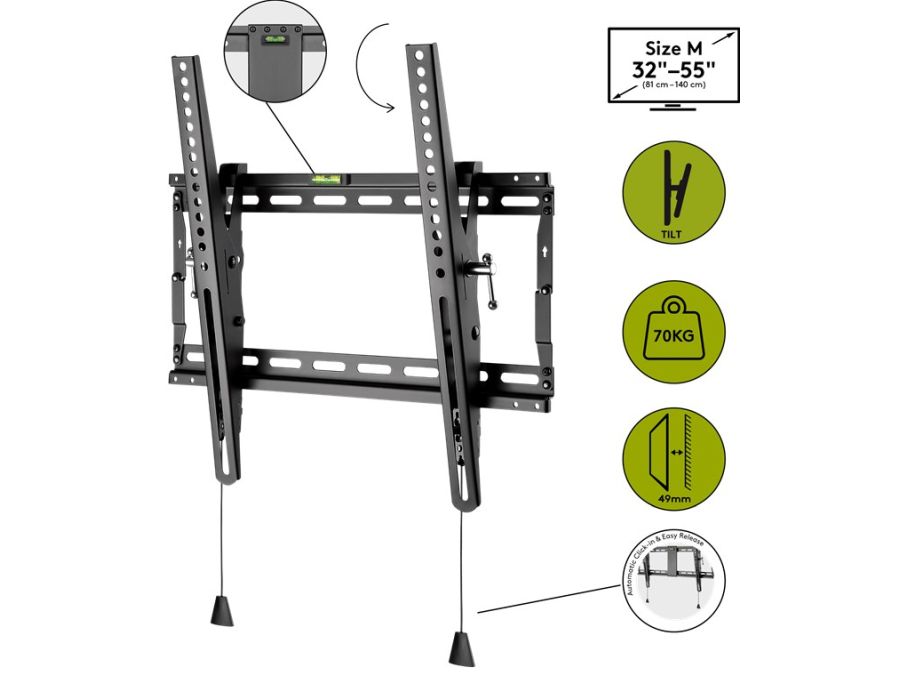 TV vægbeslag - 32-55" 3°/12° vipbar, Vægafstand 49mm