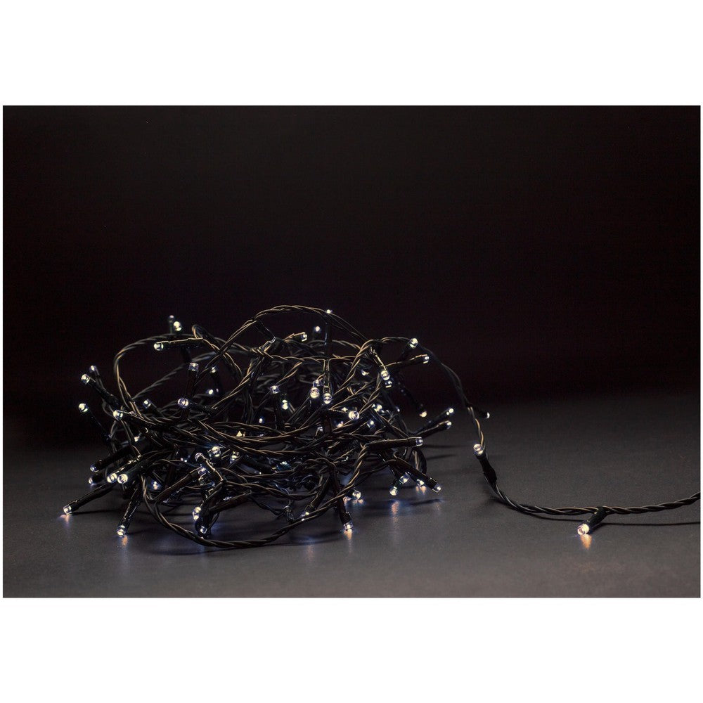 5 meter varm hvid LED julelyskæde - 50 LED, IP44 udendørs, IR fjernbetjening, timer, batteri