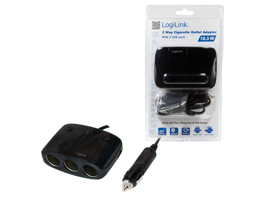 Cigar-forgrener m. 3 udtag + 2xUSB