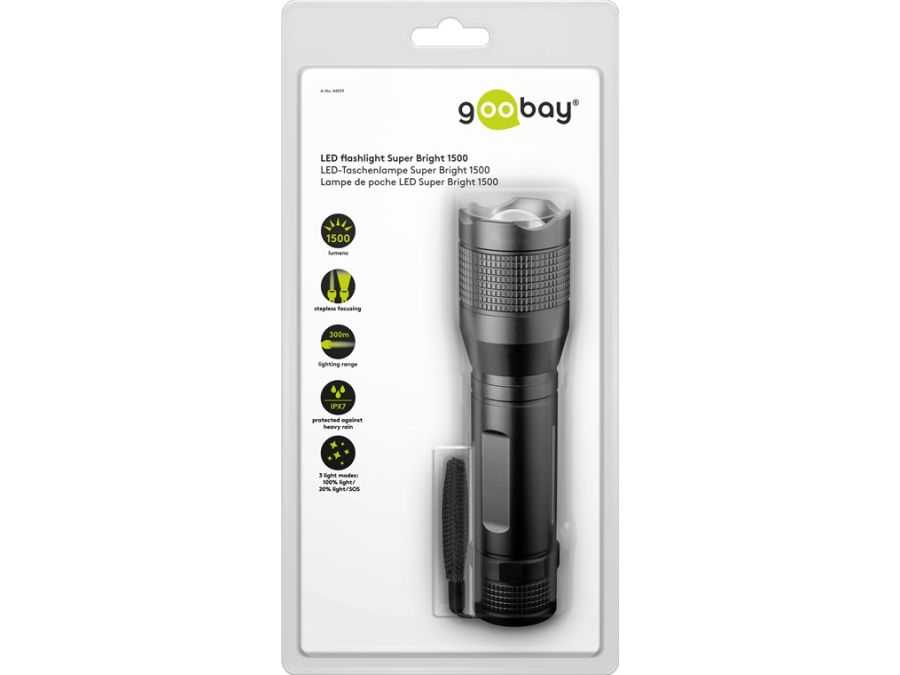 LED lommelygte - 20W, 1500lm / 300m (IPx7)