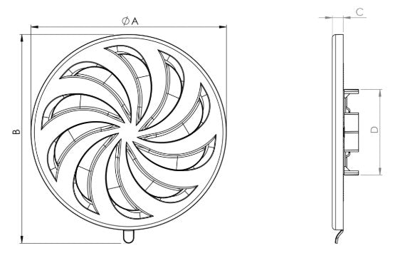 Rund ventilationsrist - justérbar kanalstørrelse, Ø80-150mm