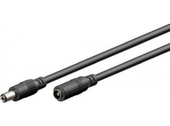 DC forlængerkabel - 5,5x2,1mm han/hun, 0,5mm² 5A, Sort (10m)