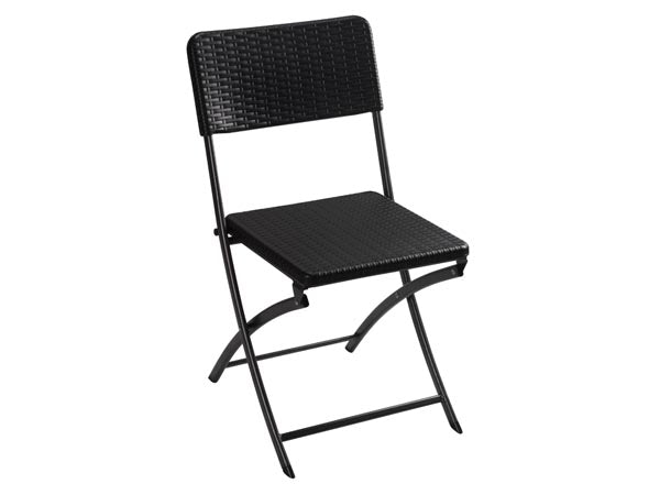 Klapstol - Sort stål, Sort plast (rattan)