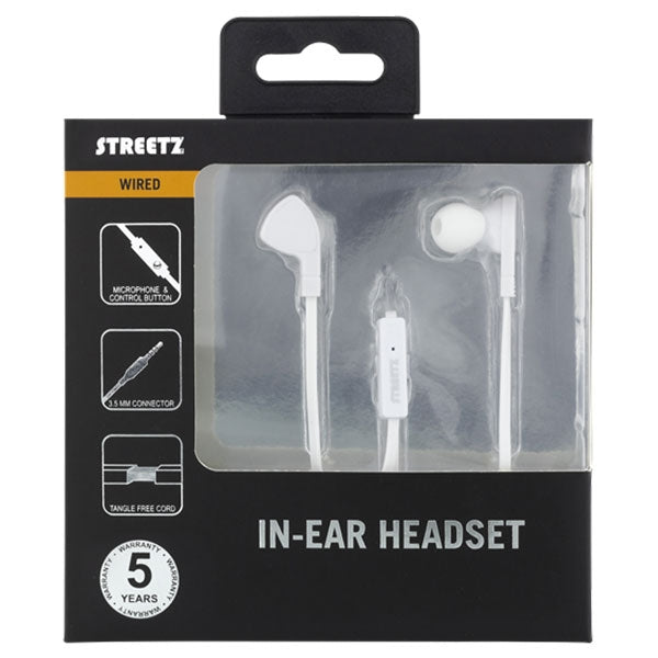 Streetz in-ear headset m. 1,2m ledning - hvid
