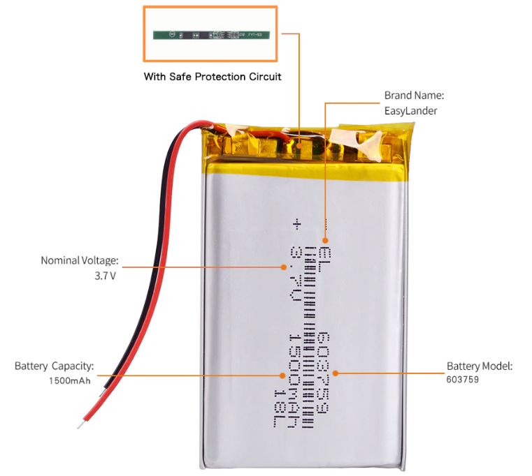 LiPOL batterimodul - 3,7V 1500mAh (603759)