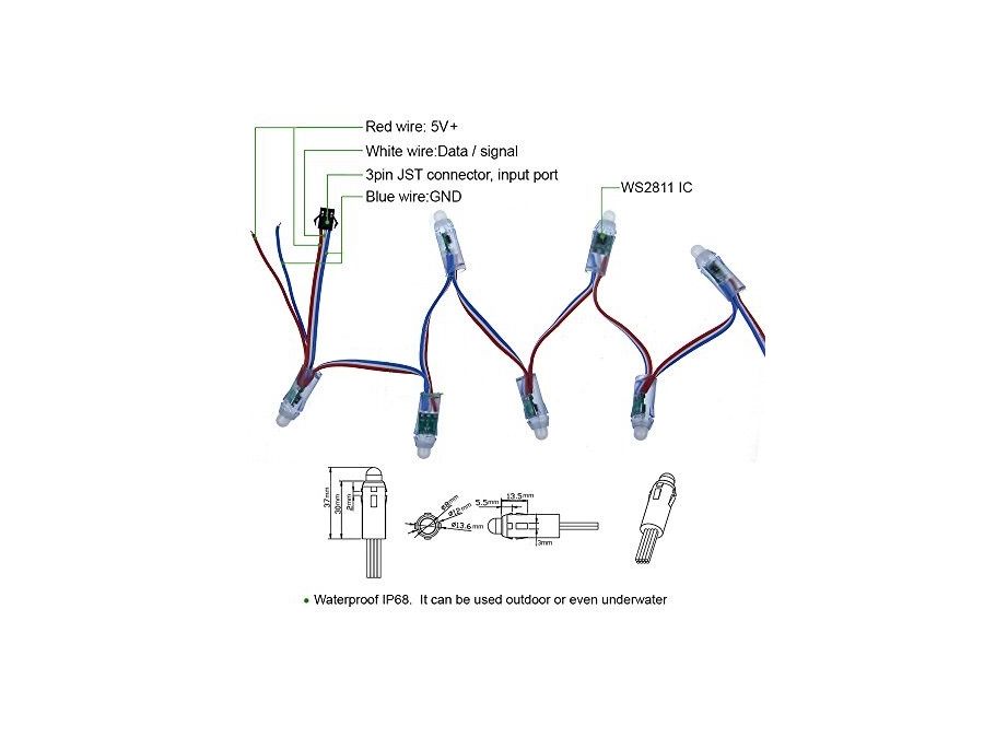 Smart LED WS2811 lyskæde - 5V, Ø12mm, 50 LEDs (5,5m)