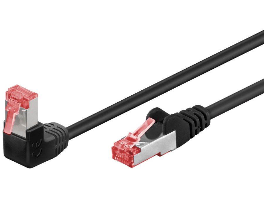 UTP netværkskabel - CAT6, 2xRJ45, 90° vinklet, Sort (1m)