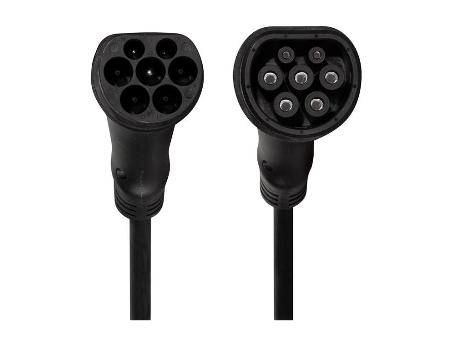 Spiral ladekabel til elbil - 22kW, 32A, 3-faset, type 2 (5m)