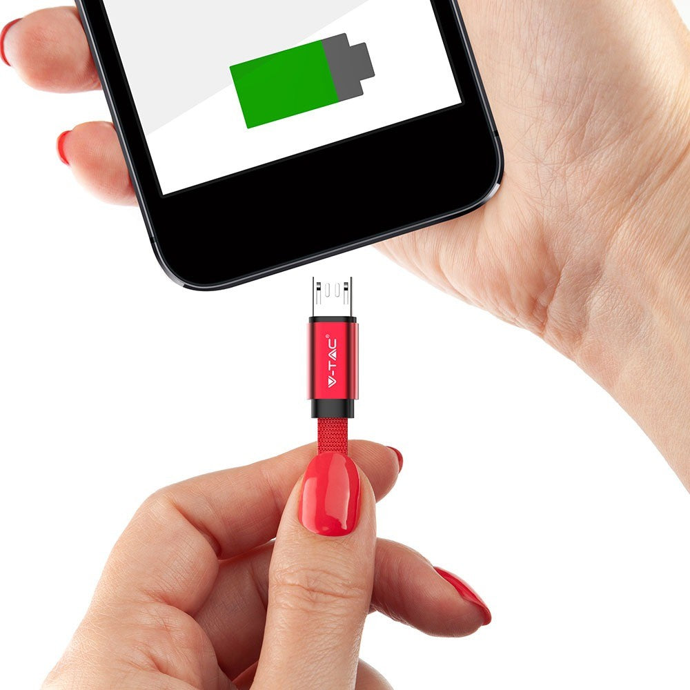 1m Rødt flettet Micro USB kabel med bomuldsstof - Ruby serie