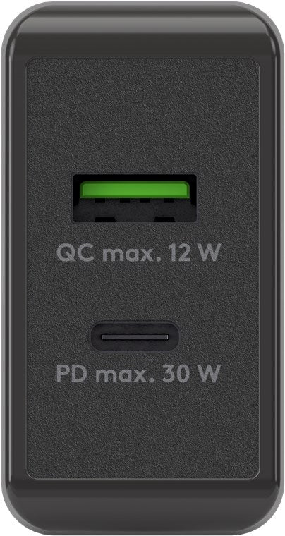USB-C PD netadapter - 1xUSB-A, 1xUSB-C, 30W/3A, Sort