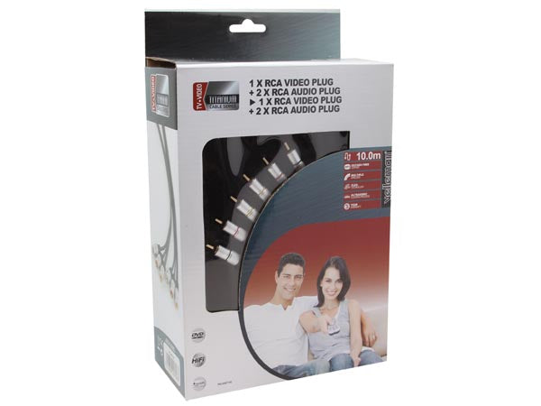 A/V kabel - 3 x RCA(phono) han til 3 x RCA(phono) han (10m)