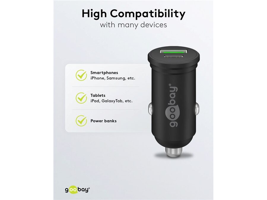 12/24V biladapter - 1 x USB-A, 1 x USB-C PD udtag, 45W