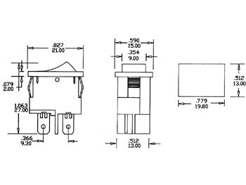 Vippekontakt - 2P OFF-ON, spadeterminaler, 3A-250V, RØD