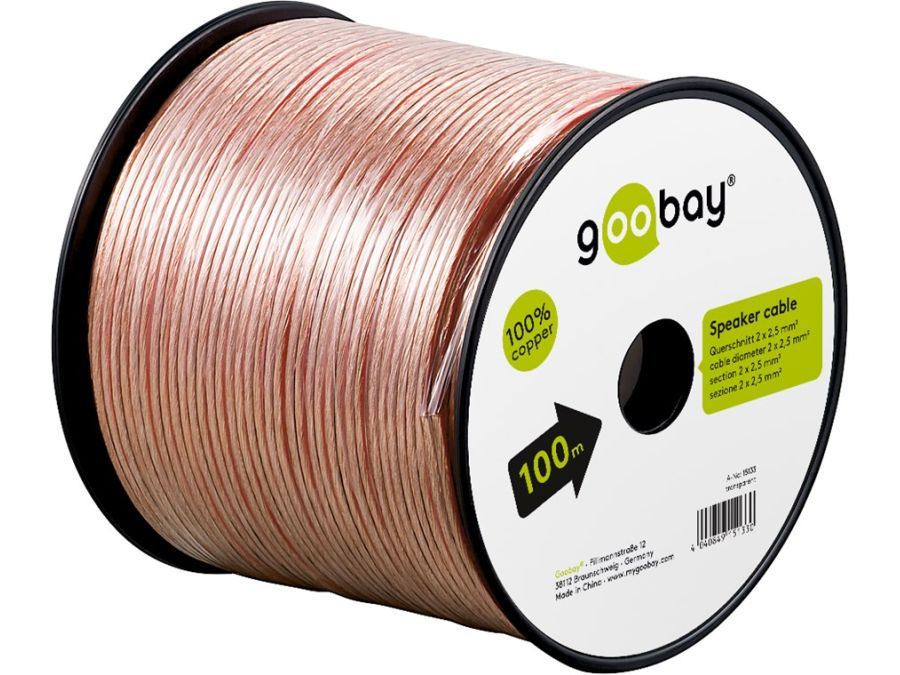 Højttalerledning - 2x2,5mm² OFC, Transparent (metervarer)