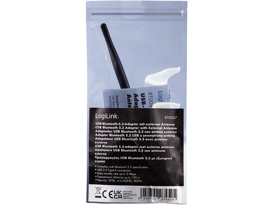 USB 2.0 bluetooth (5.3) adapter, USB-A, m. antenne (150m)