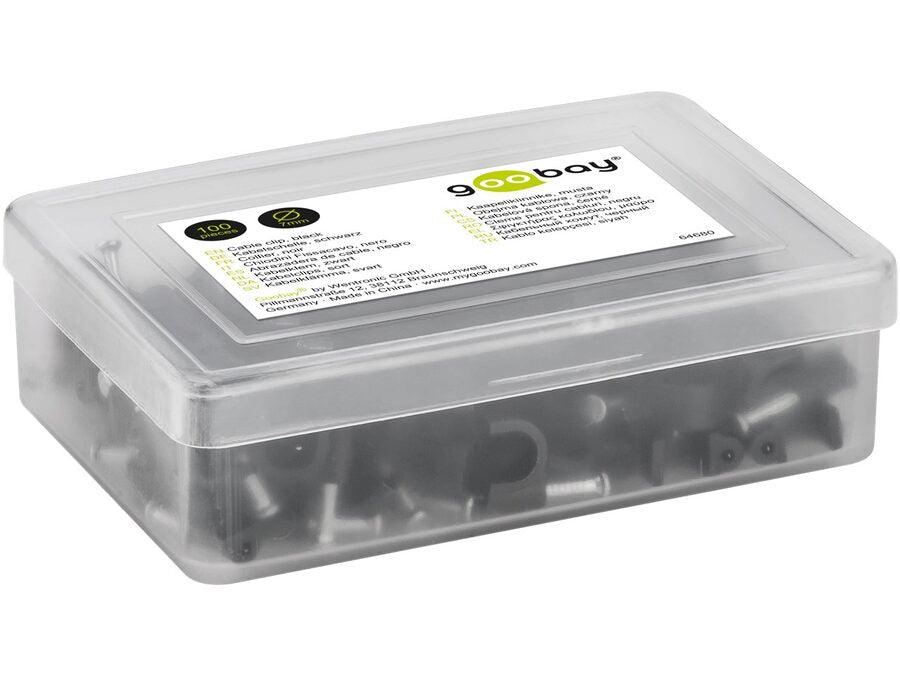 Kabelsøm-clips - Rund Ø5-7mm, Sort (100 stk. box)