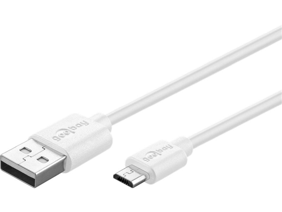USB 2.0 lyn-ladekabel  A han > micro B han (2,5A) Hvid (1m)