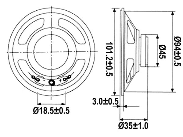 Minihøjttaler - 2W / 8ohm, Ø94mm