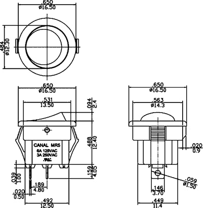 Vippekontakt - 1P OFF-ON, 3A-250V, Sort (Ø15mm hul)