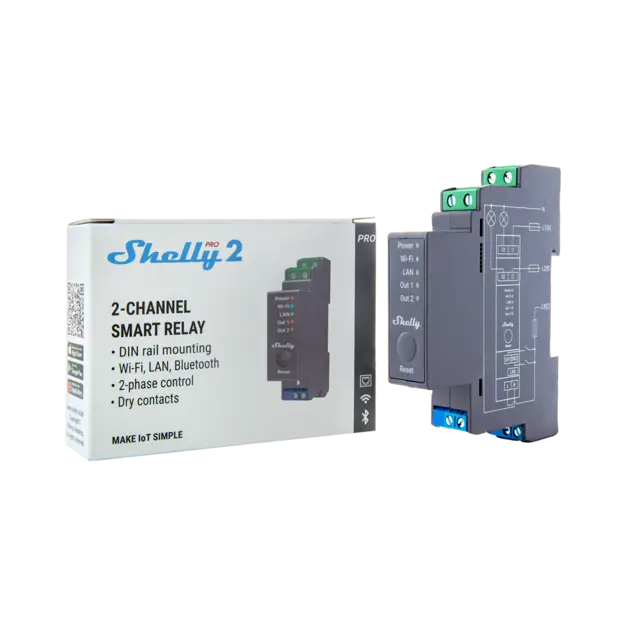 Shelly Pro 2 - WiFI relæ, 2 kanaler, potentialfrit