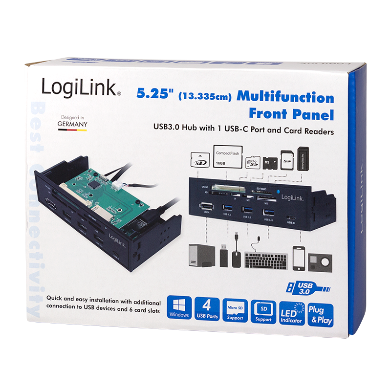 5,25" Multifunktions-Panel m. USB hub, kortlæser og eSata