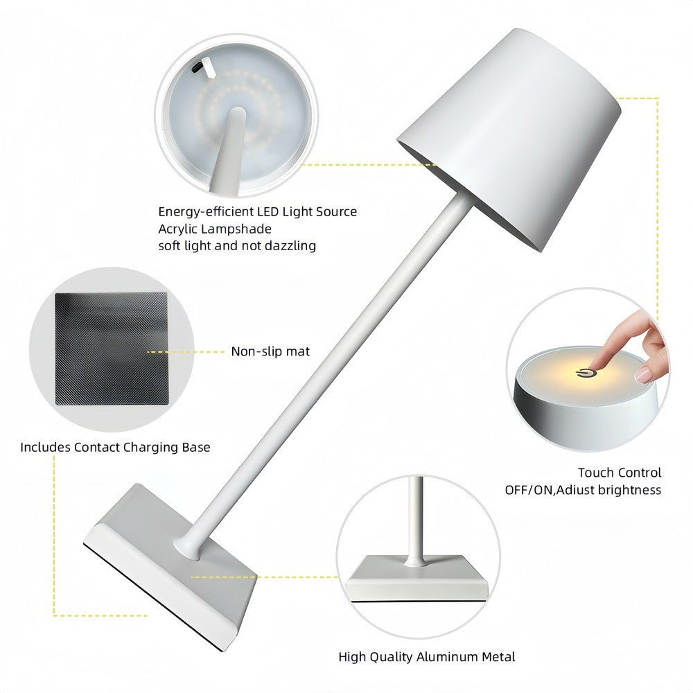 Candela LED bordlampe med trådløs opladning - Hvid, IP54, touch dæmpbar, inde/udendørs