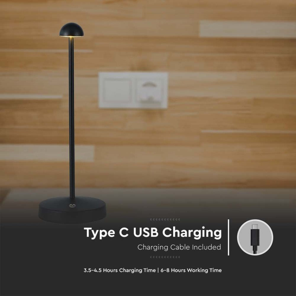 V-Tac Opladelig 3i1 Bordlampe - Sort, IP20, Touch Dæmpbar, Model Mini, 3W, 130lm