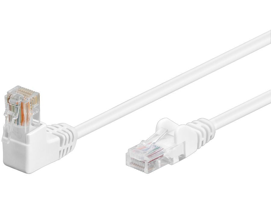 UTP netværkskabel - CAT5E, 2xRJ45, 1x90°, Hvid (10m)