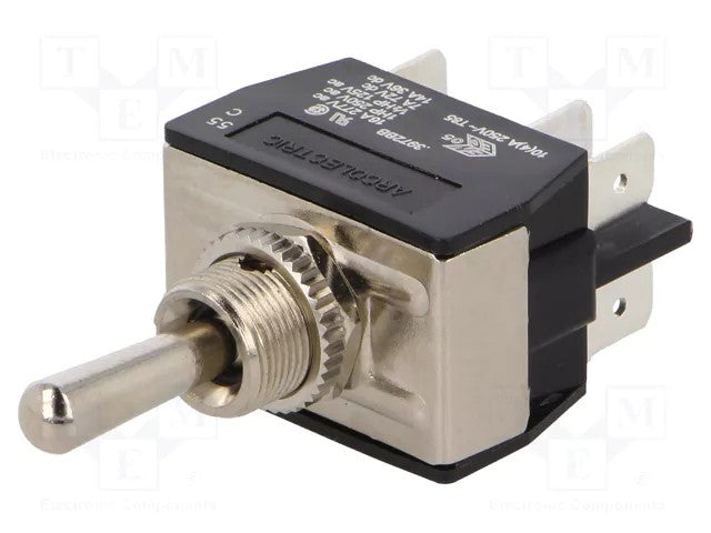 Vippekontakt 2P (ON)-OFF-(ON) 10A/250VAC, m. 6,3mm spadestik