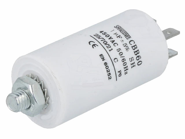 MOTOR kondensator - 1uF / 450V, M8 forskruning, Spadestik