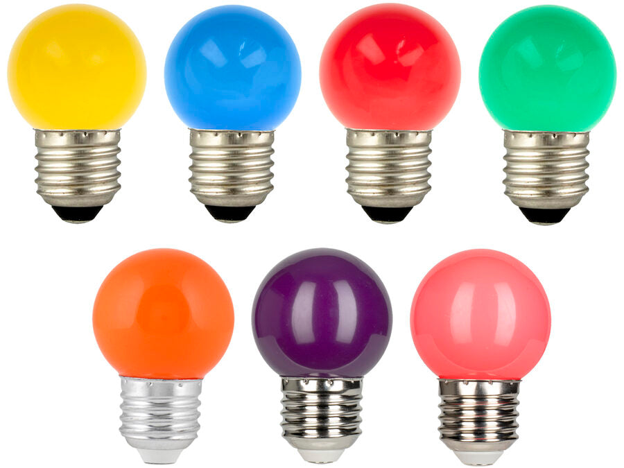 G45 LED kronepære sæt - 240V / 1W E27, ass. farver (7 stk.)
