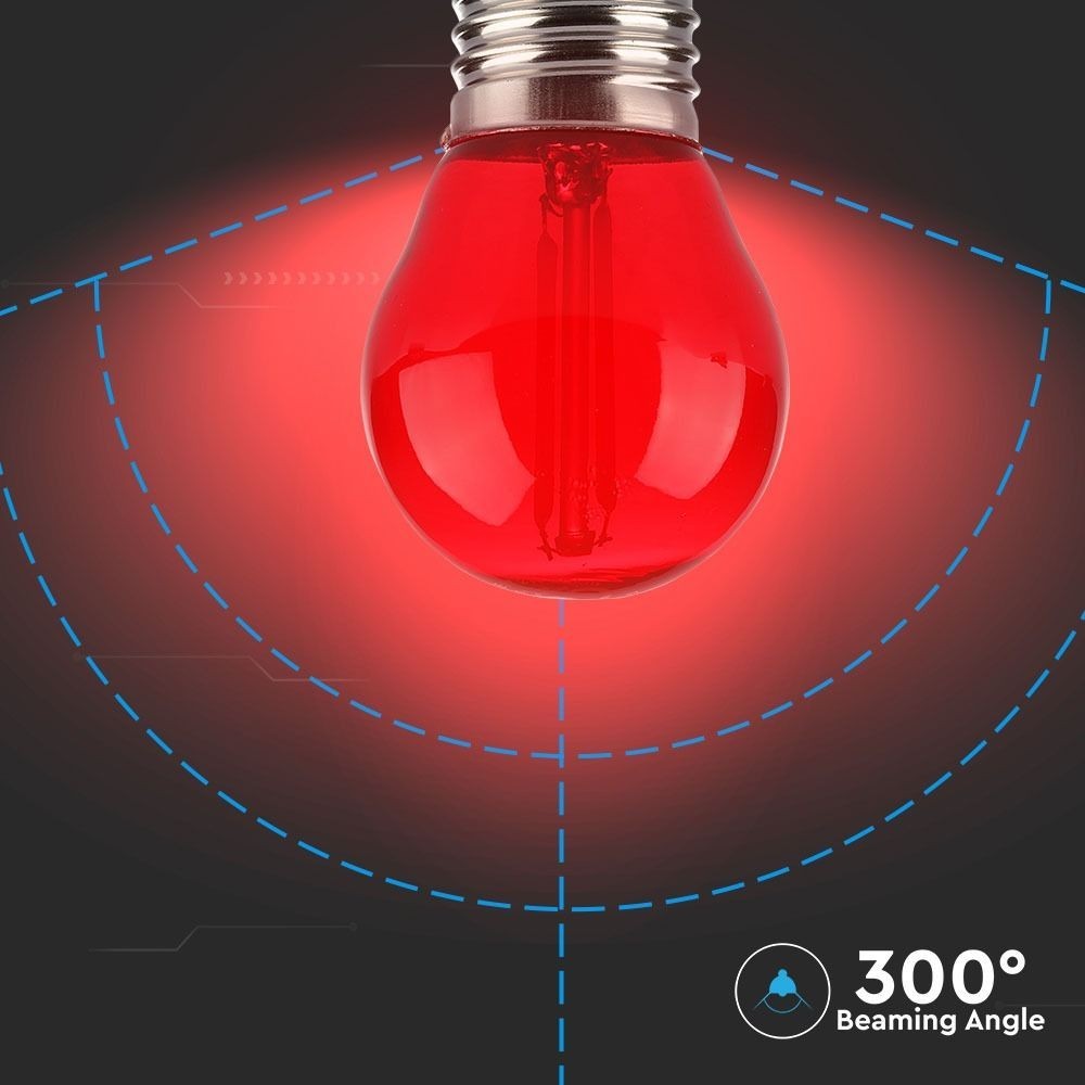 V-Tac 2W Rød LED Kronepære E27 Sokkel - Erstatter 10W, 230V, 60lm, RA80