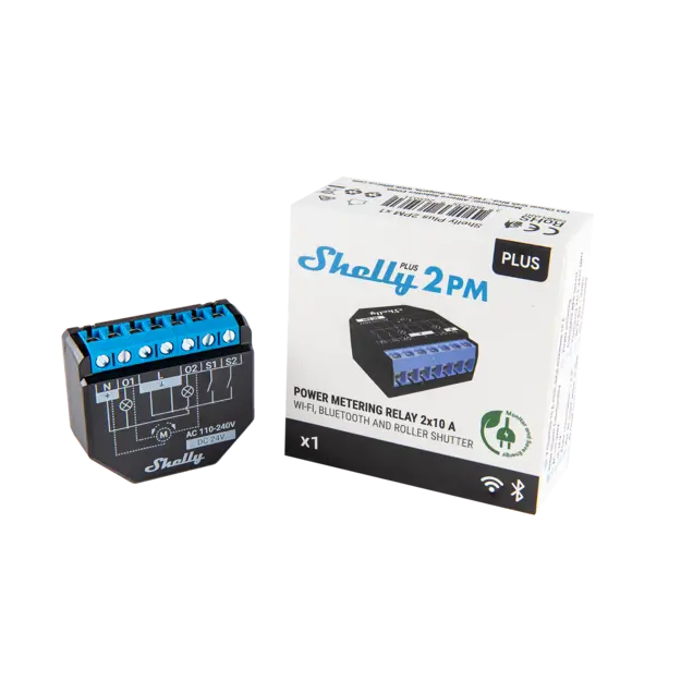 Shelly Plus 2PM - WiFi relæ/jalousi, 2 kanaler