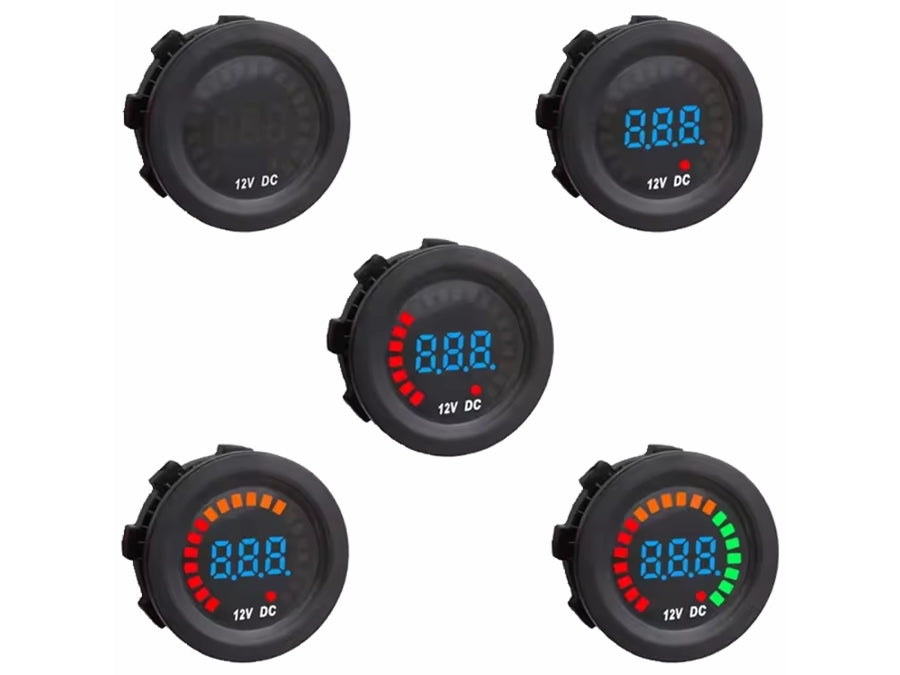 12V bil-batteri panel-voltmeter - 5-15Vdc, Farve-LED display
