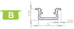 Alu. LED profil - Type B, Anodiseret alu. (2,02m)