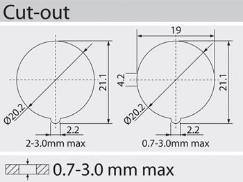 Vippekontakt - 2P OFF-ON (DPST) 10A/250V Orange neon (Ø20mm)