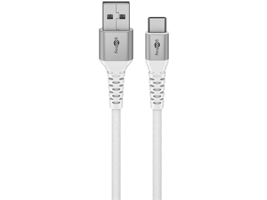 USB-A til USB-C Supersoft PD Tekstilkabel, 3A, Hvid (1m)