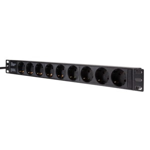 19" El-rackpanel - 9 x CEE7/3 hun, u. kontakt, Sort (2m)