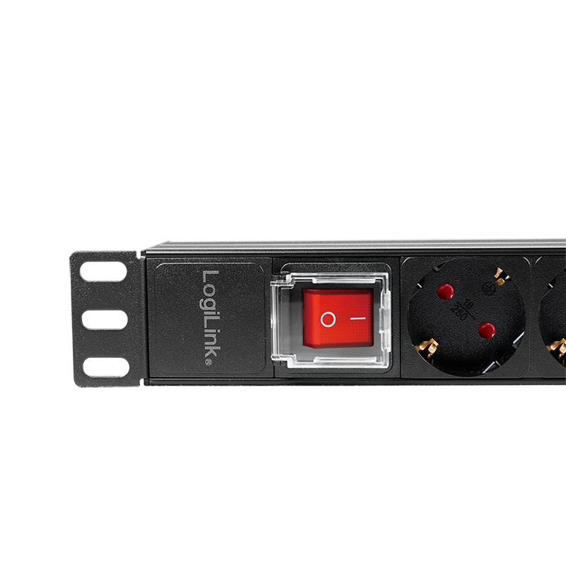 19" El-rackpanel - 8 x CEE7/3 hun, ON/OFF kontakt, Sort (2m)