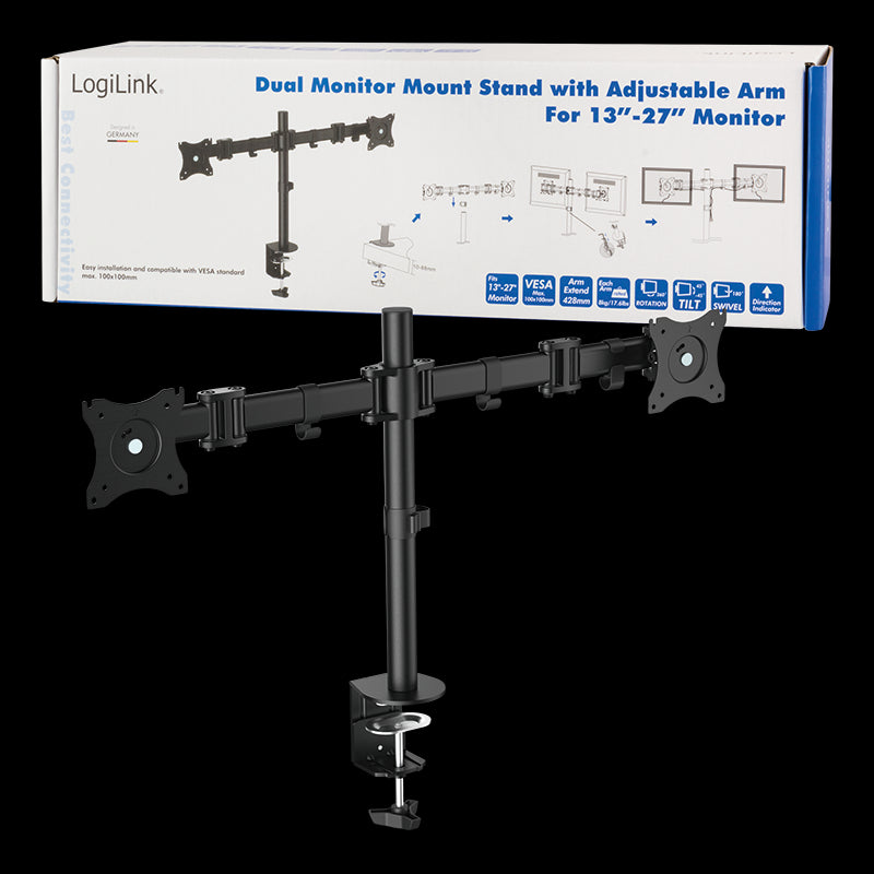 Dual Monitor bordbeslag - 13-27" ±45° vip, 180° drej