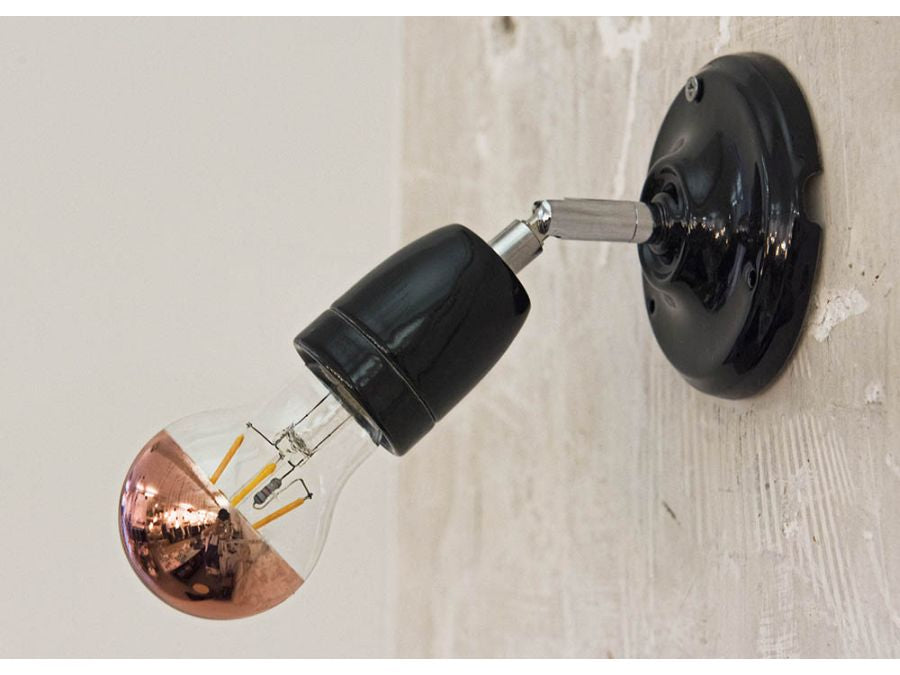 Loft/Væg fatning - E27, Justerbar, Porcelæn, Sort