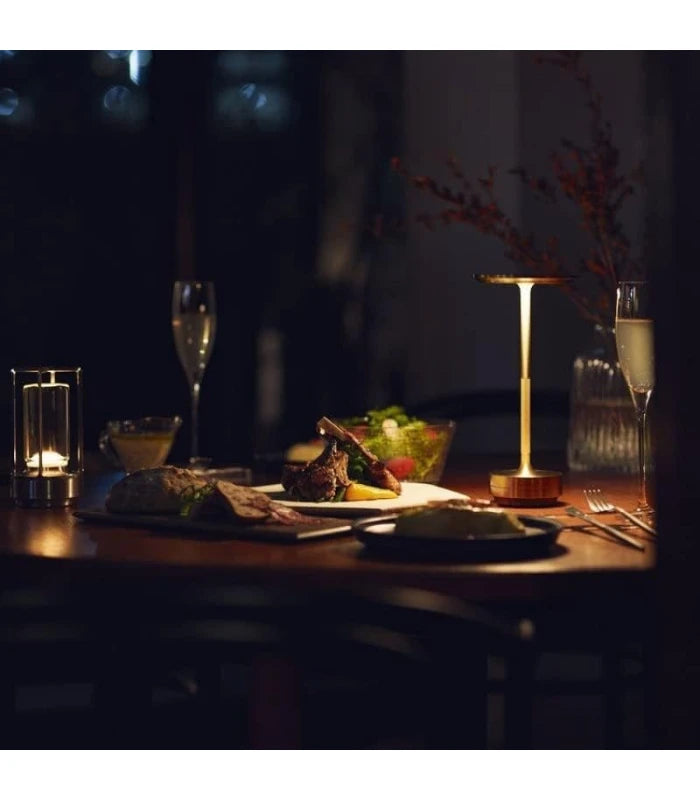 Opladelig LED bordlampe, Guld, touch dæmpbar