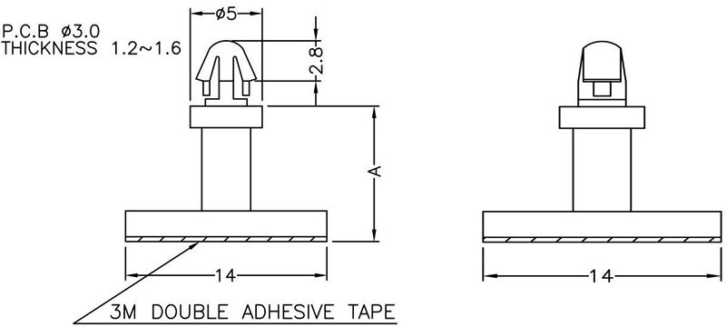 Selvklæbende printholder - Hul Ø3mm, H=4,8mm (1 stk.)
