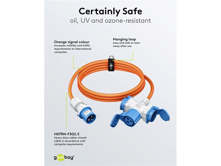 CEE adapterkabel - 3P han til 3P hun + 2 x Jord (10m)
